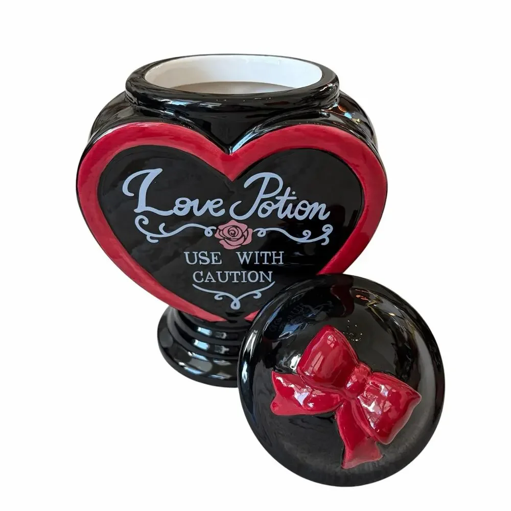 Midnight Spell Love Potion Cookie Jar Halloween Gothic Canister Black & Red NEW